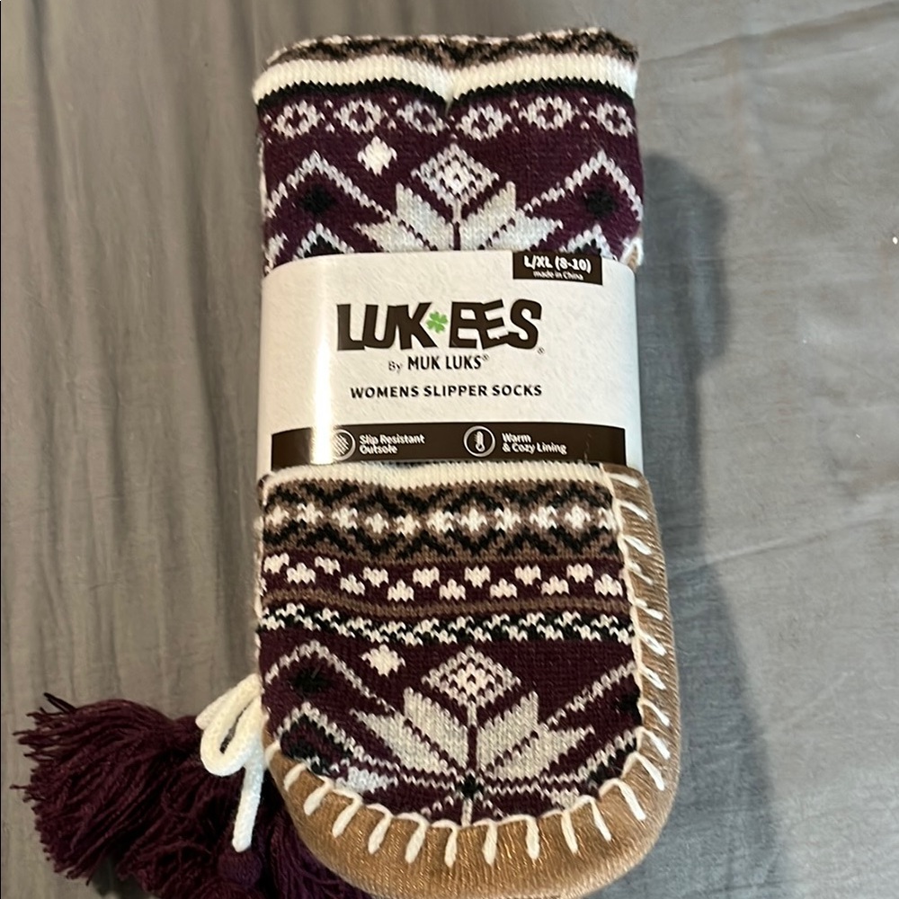 Muk Luks Women's Slipper Socks - Purple and Brown sz 8-10